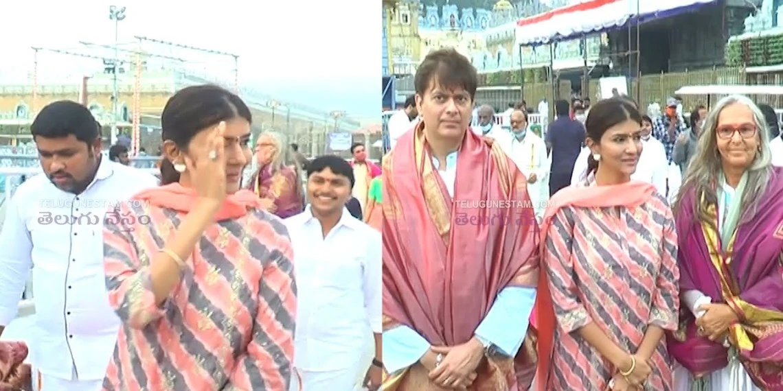 Telugu Actress Manchu Lakshmi With Her Husband at Tirumala Temple